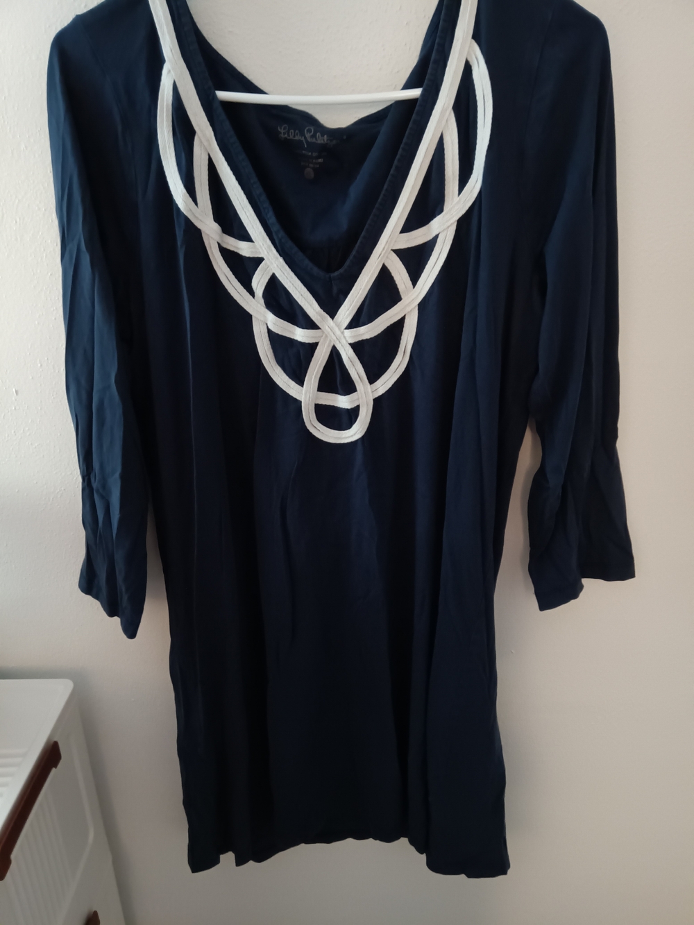 Lilly Pulitzer Navy Tunic with White Braided V‑Neck